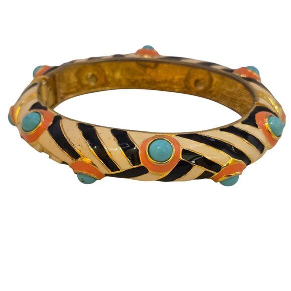 Vintage KJL Enameled Jeweled Bangle Bracelet (A6737) - Picture 1 of 6